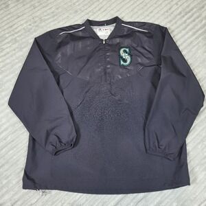Seattle Mariners Jacket Mens Large Navy MLB Baseball Majestic Cool Base 1/4 Zip